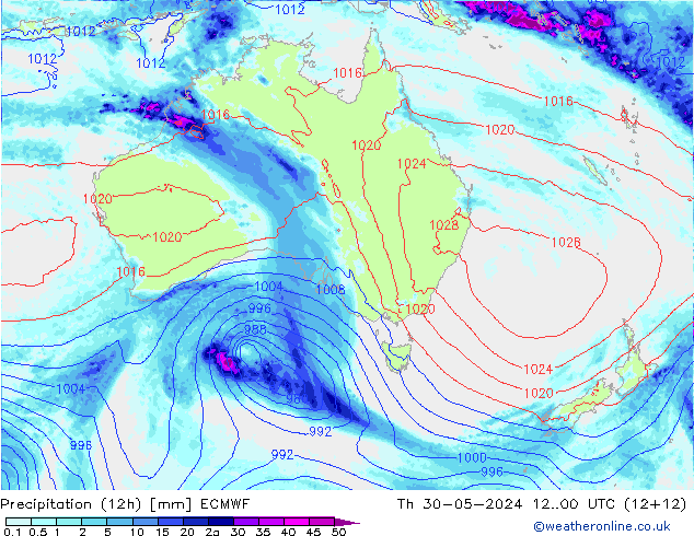 Precipitação (12h) ECMWF Qui 30.05.2024 00 UTC