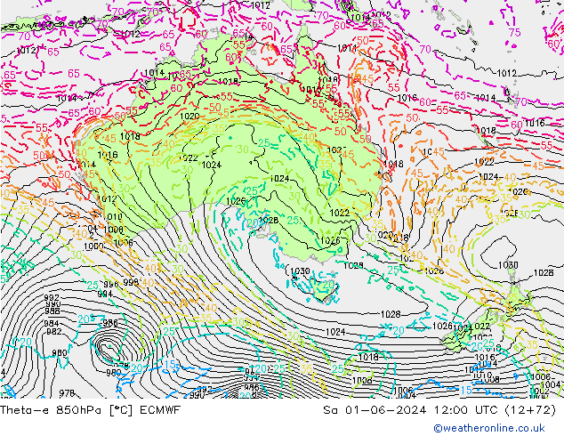 Theta-e 850hPa ECMWF Sa 01.06.2024 12 UTC