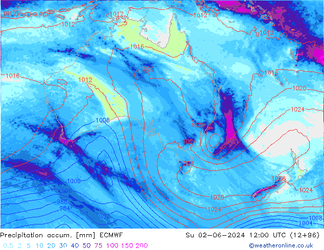 Precipitation accum. ECMWF Su 02.06.2024 12 UTC