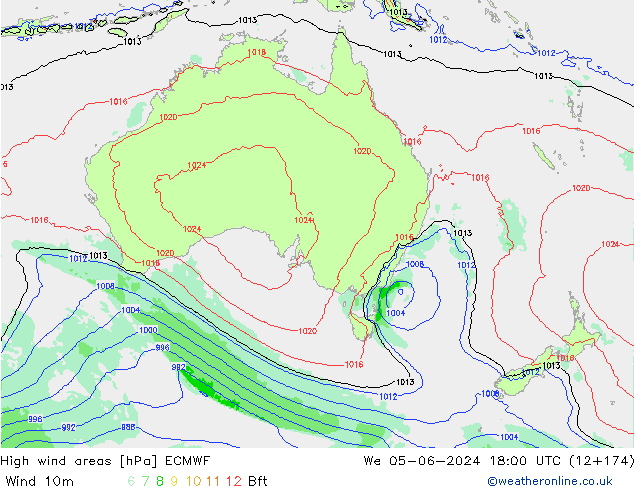 High wind areas ECMWF mer 05.06.2024 18 UTC