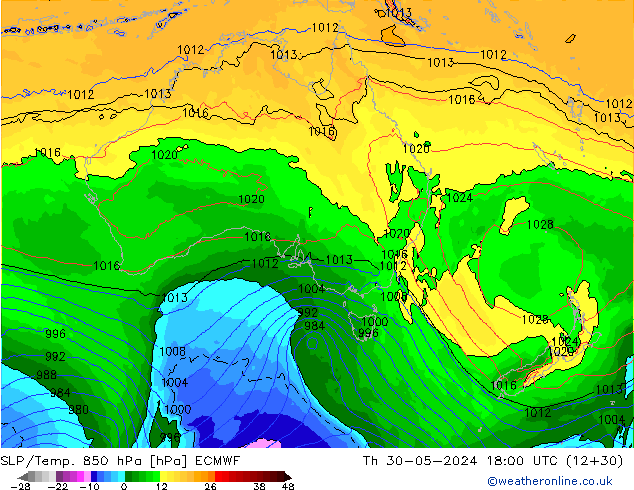 SLP/Temp. 850 hPa ECMWF Qui 30.05.2024 18 UTC