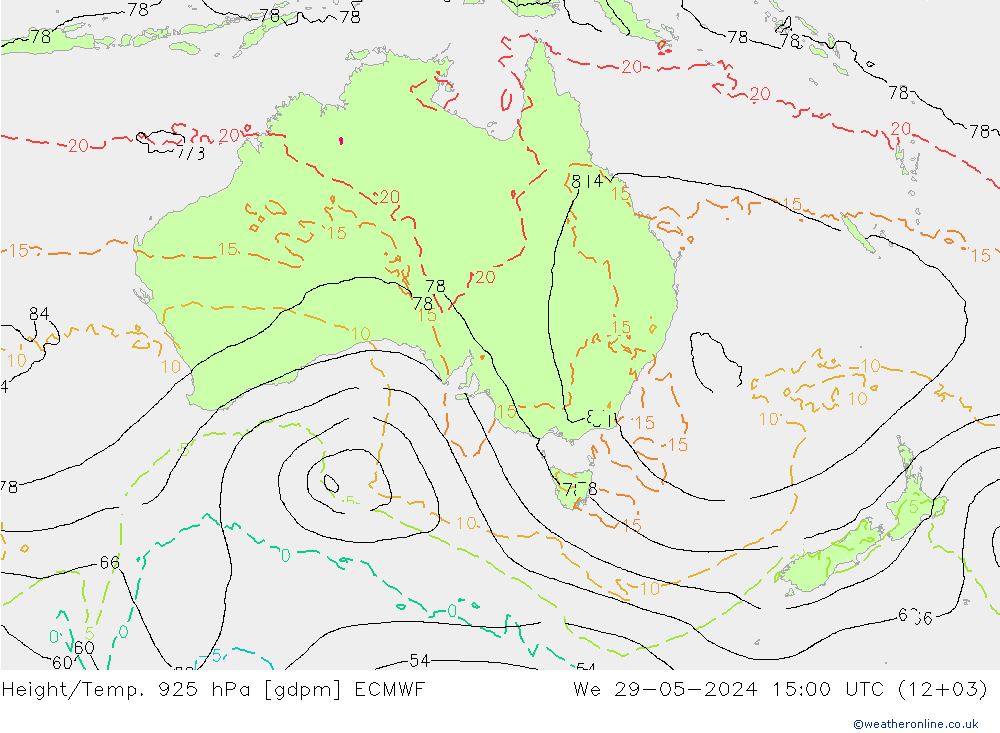 Height/Temp. 925 hPa ECMWF Mi 29.05.2024 15 UTC