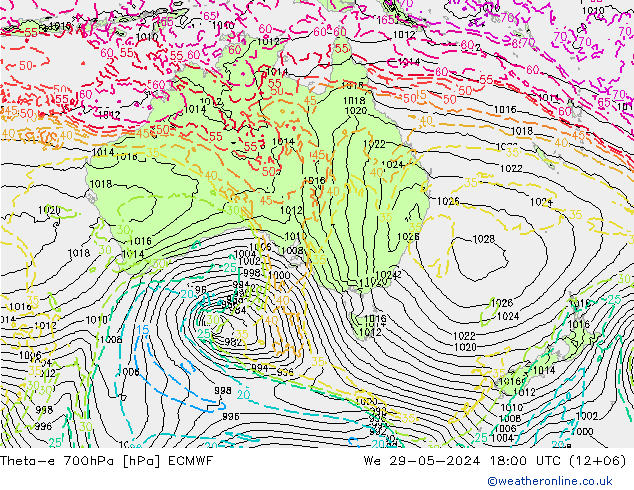 Theta-e 700hPa ECMWF  29.05.2024 18 UTC