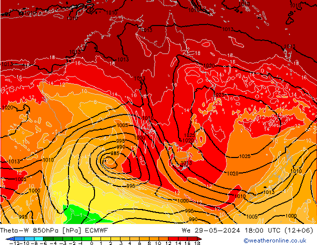 Theta-W 850hPa ECMWF mer 29.05.2024 18 UTC