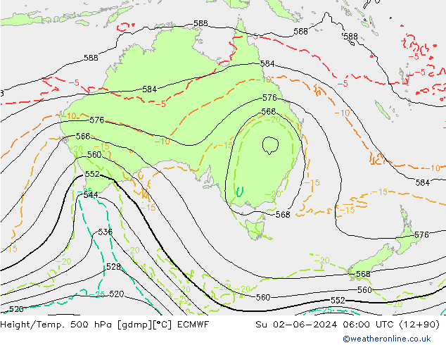 Z500/Rain (+SLP)/Z850 ECMWF dom 02.06.2024 06 UTC
