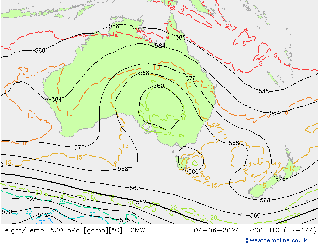 Z500/Rain (+SLP)/Z850 ECMWF wto. 04.06.2024 12 UTC
