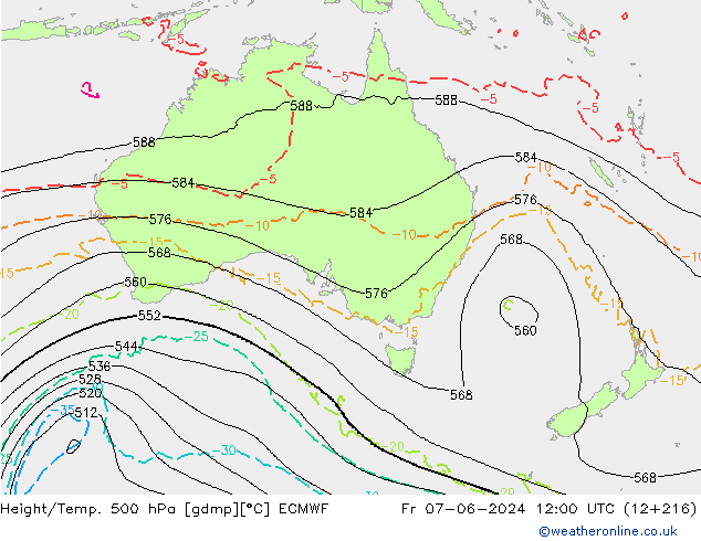 Z500/Rain (+SLP)/Z850 ECMWF Fr 07.06.2024 12 UTC