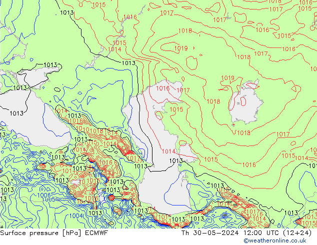 Presión superficial ECMWF jue 30.05.2024 12 UTC