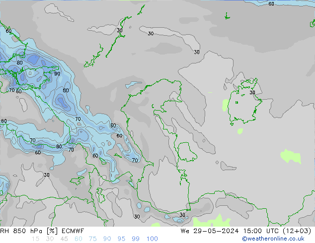 850 hPa Nispi Nem ECMWF Çar 29.05.2024 15 UTC