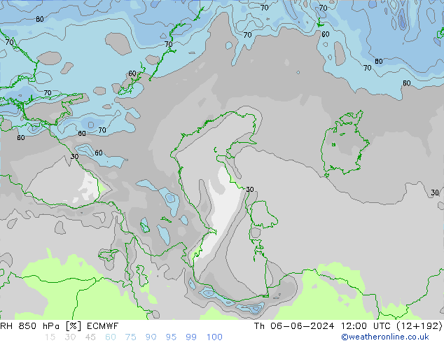 RH 850 гПа ECMWF чт 06.06.2024 12 UTC