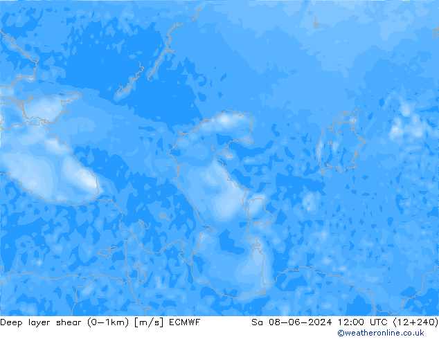 Deep layer shear (0-1km) ECMWF za 08.06.2024 12 UTC