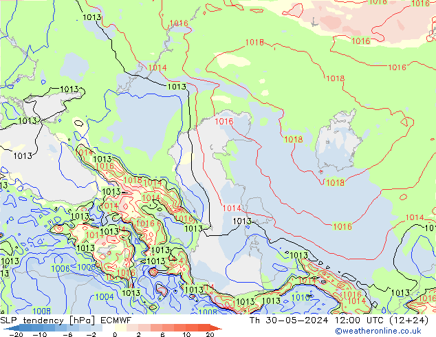 Tendencia de presión ECMWF jue 30.05.2024 12 UTC