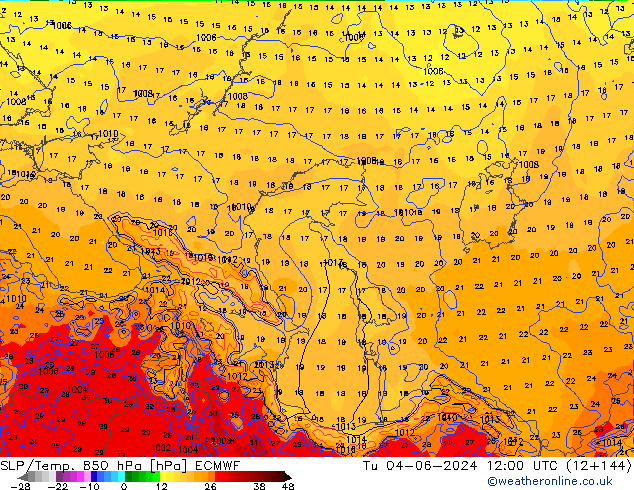 SLP/Temp. 850 hPa ECMWF di 04.06.2024 12 UTC