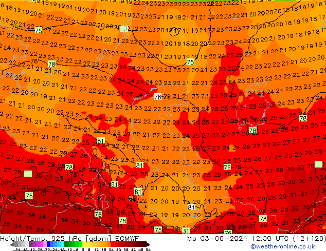 Height/Temp. 925 hPa ECMWF  03.06.2024 12 UTC