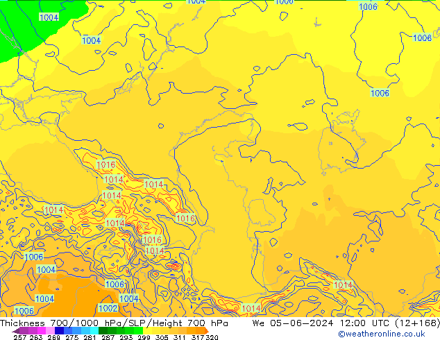 Thck 700-1000 hPa ECMWF We 05.06.2024 12 UTC