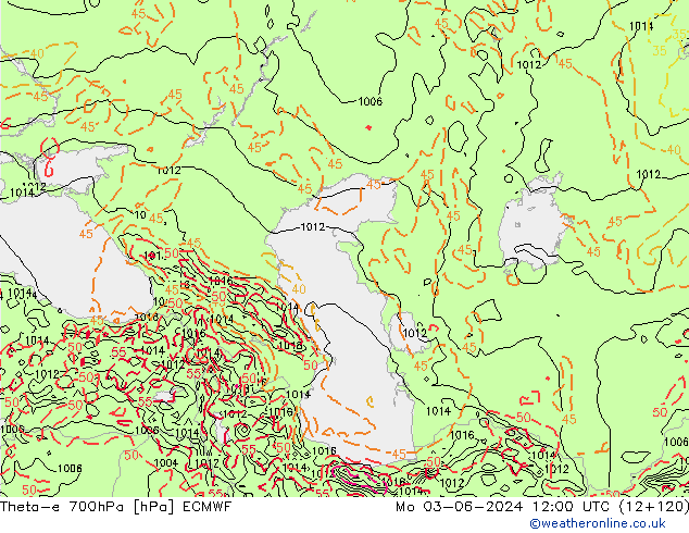 Theta-e 700hPa ECMWF  03.06.2024 12 UTC