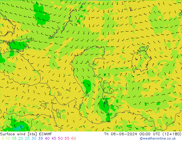 Vento 10 m ECMWF gio 06.06.2024 00 UTC