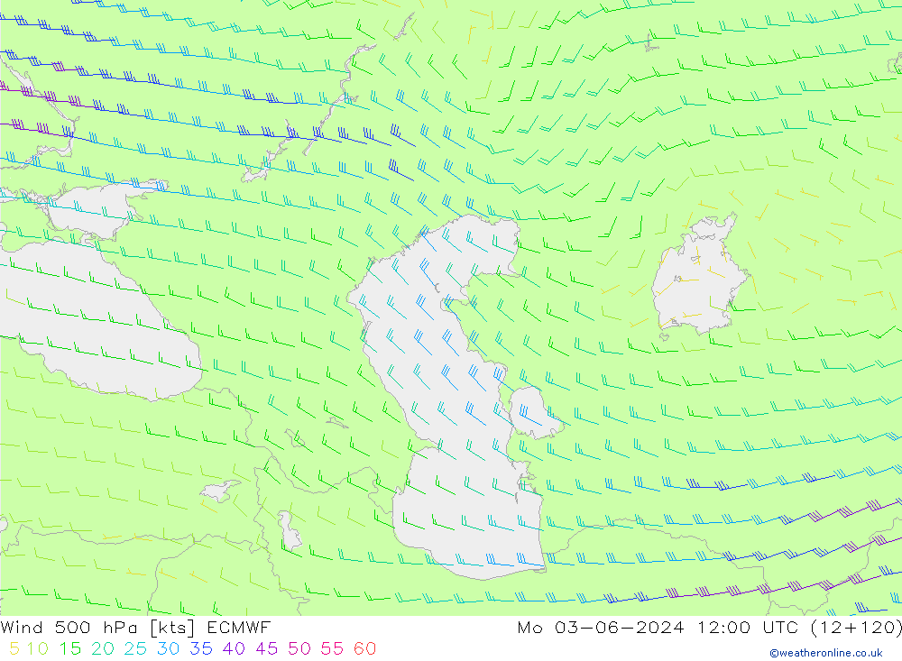 Vento 500 hPa ECMWF Seg 03.06.2024 12 UTC