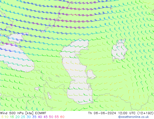 Vento 500 hPa ECMWF Qui 06.06.2024 12 UTC