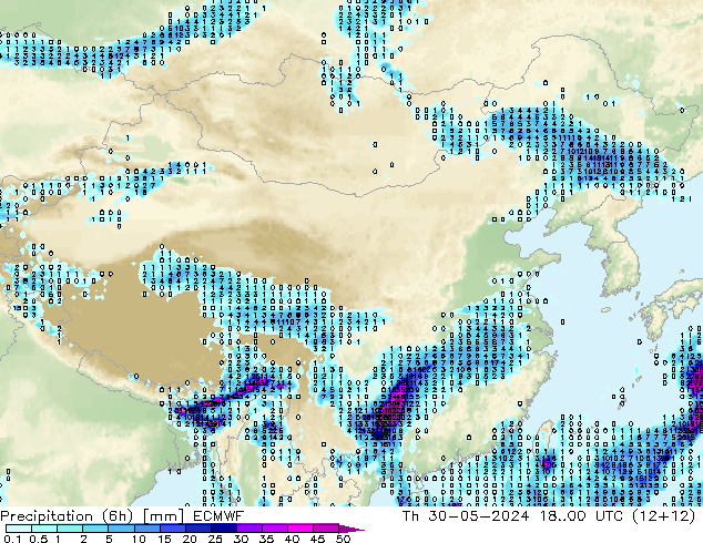 降水量 (6h) ECMWF 星期四 30.05.2024 00 UTC