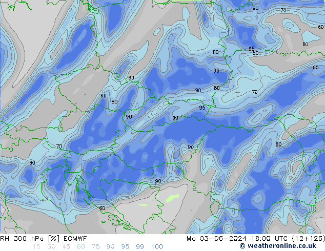 RH 300 hPa ECMWF Mo 03.06.2024 18 UTC