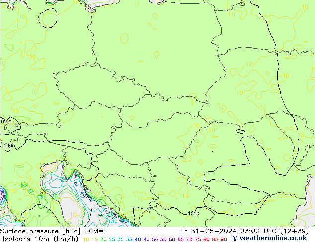 Isotachs (kph) ECMWF ven 31.05.2024 03 UTC