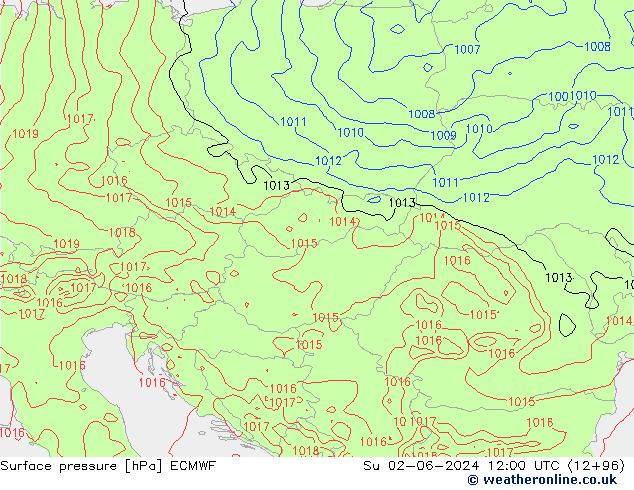 Presión superficial ECMWF dom 02.06.2024 12 UTC