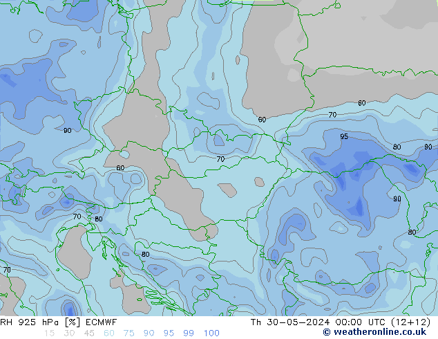 RH 925 hPa ECMWF Th 30.05.2024 00 UTC