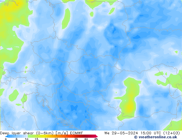 Deep layer shear (0-6km) ECMWF St 29.05.2024 15 UTC