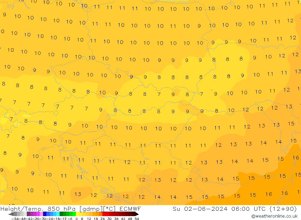 Height/Temp. 850 hPa ECMWF Ne 02.06.2024 06 UTC