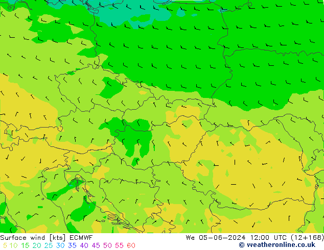 wiatr 10 m ECMWF śro. 05.06.2024 12 UTC