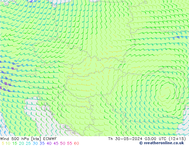 Vento 500 hPa ECMWF Qui 30.05.2024 03 UTC