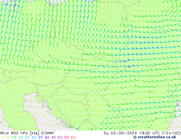 Wind 850 hPa ECMWF Su 02.06.2024 18 UTC