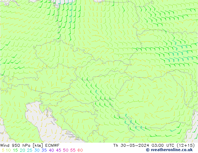 Wind 950 hPa ECMWF Čt 30.05.2024 03 UTC