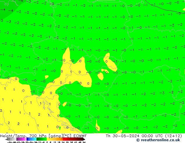 Height/Temp. 700 hPa ECMWF Th 30.05.2024 00 UTC