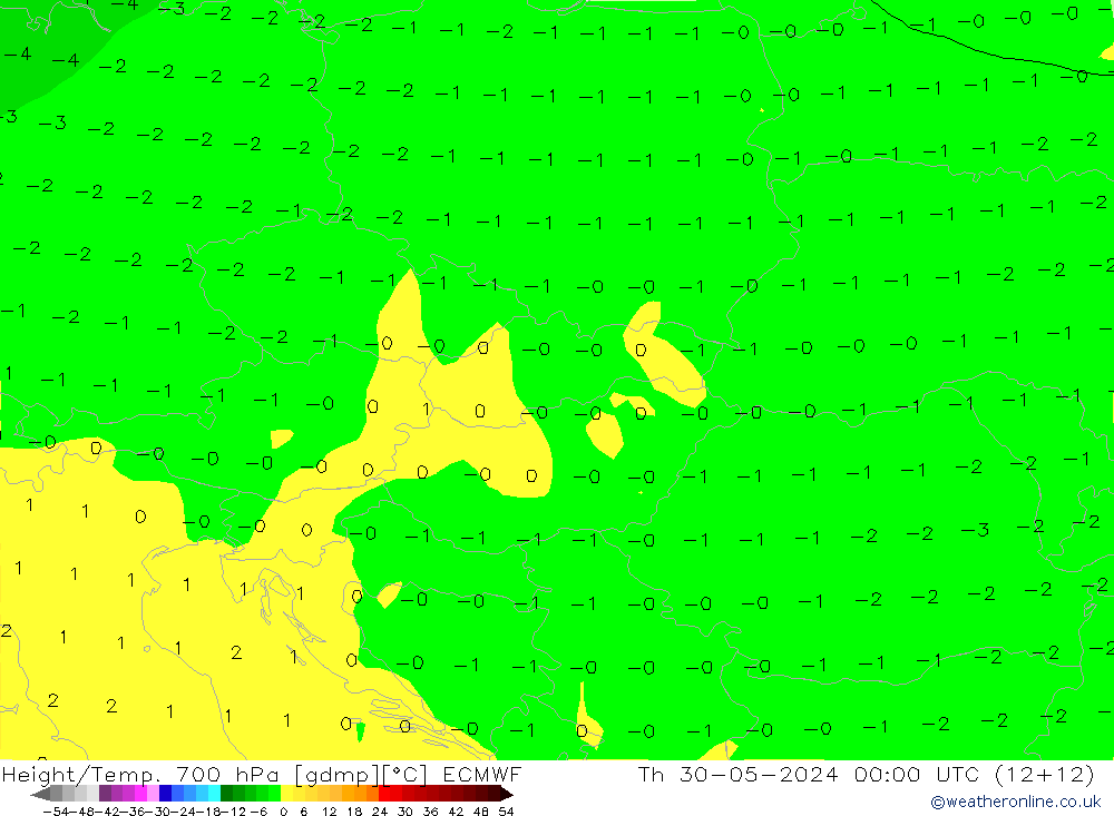 Height/Temp. 700 гПа ECMWF чт 30.05.2024 00 UTC