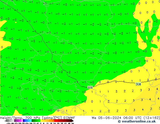 Yükseklik/Sıc. 700 hPa ECMWF Çar 05.06.2024 06 UTC