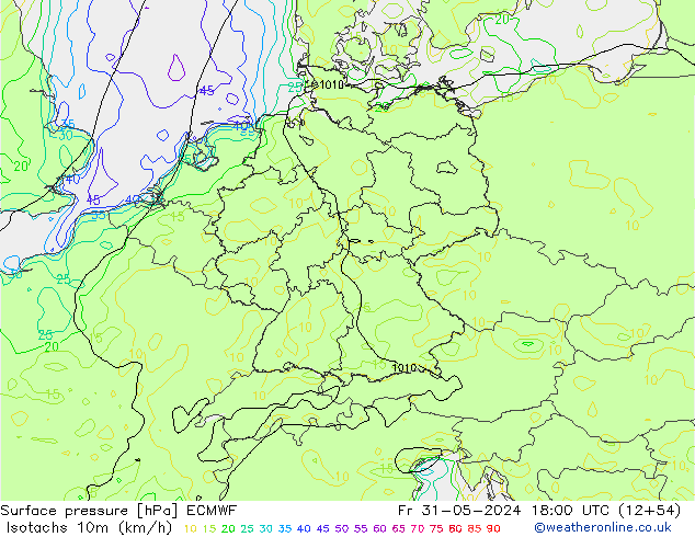 Isotachen (km/h) ECMWF Fr 31.05.2024 18 UTC