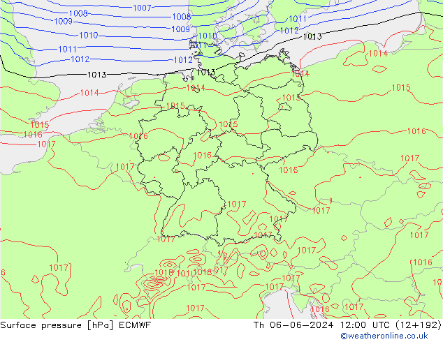 Atmosférický tlak ECMWF Čt 06.06.2024 12 UTC