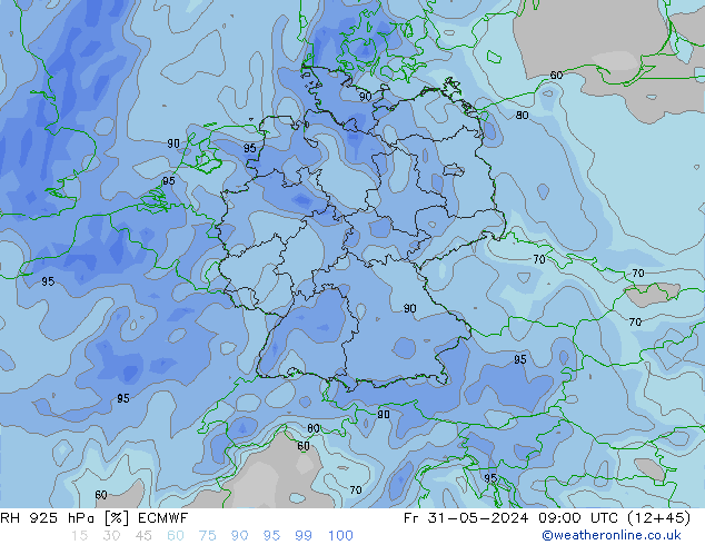 Humedad rel. 925hPa ECMWF vie 31.05.2024 09 UTC