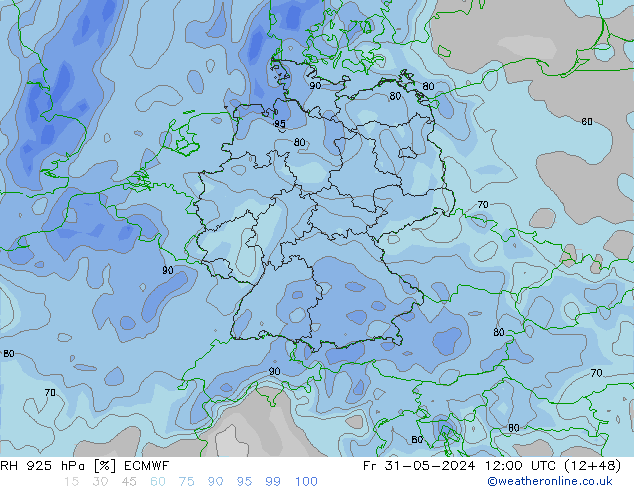 RH 925 hPa ECMWF Pá 31.05.2024 12 UTC