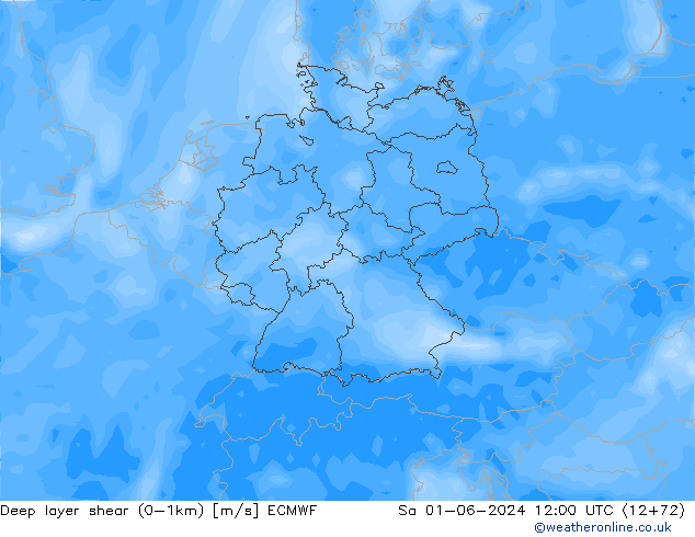 Deep layer shear (0-1km) ECMWF  01.06.2024 12 UTC