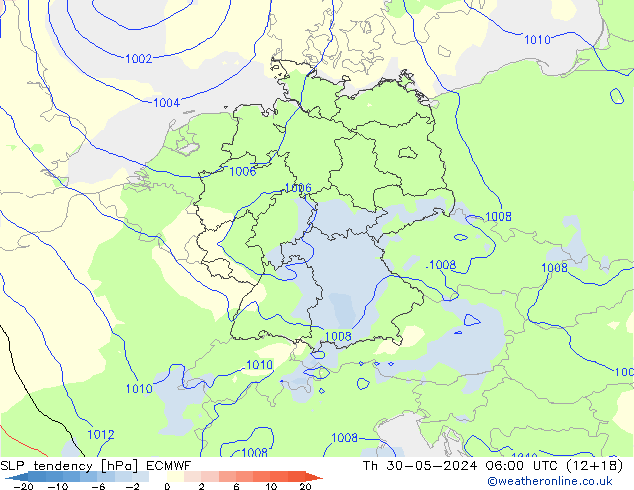 SLP tendency ECMWF Th 30.05.2024 06 UTC