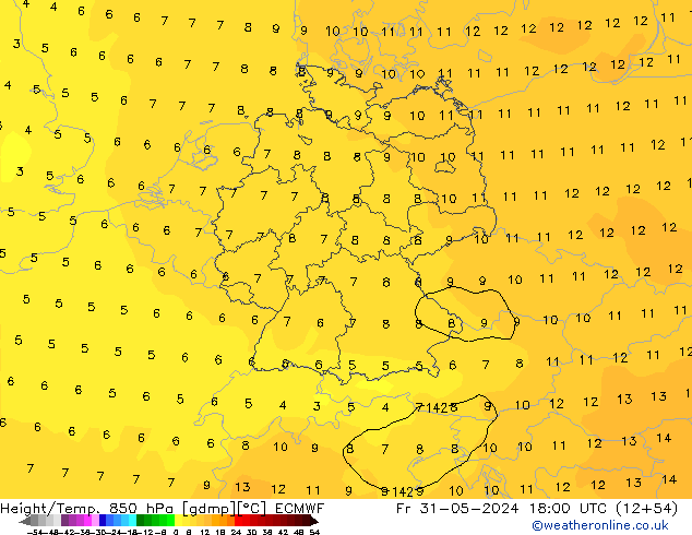 Height/Temp. 850 hPa ECMWF Fr 31.05.2024 18 UTC