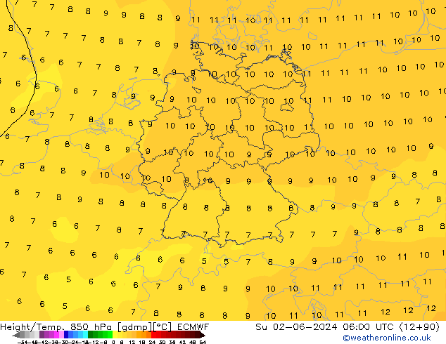 Z500/Yağmur (+YB)/Z850 ECMWF Paz 02.06.2024 06 UTC