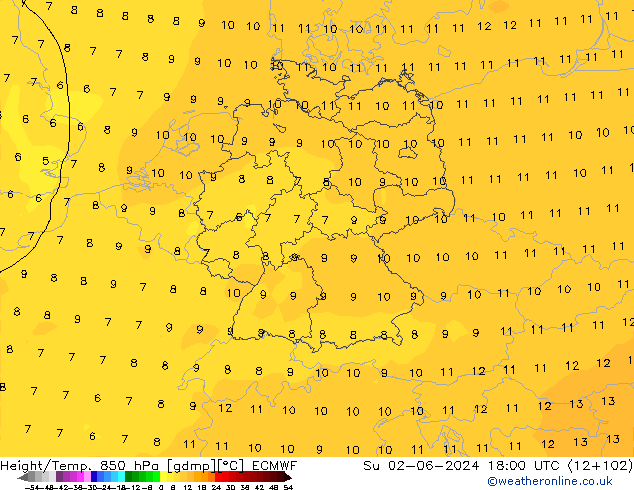 Z500/Rain (+SLP)/Z850 ECMWF Вс 02.06.2024 18 UTC