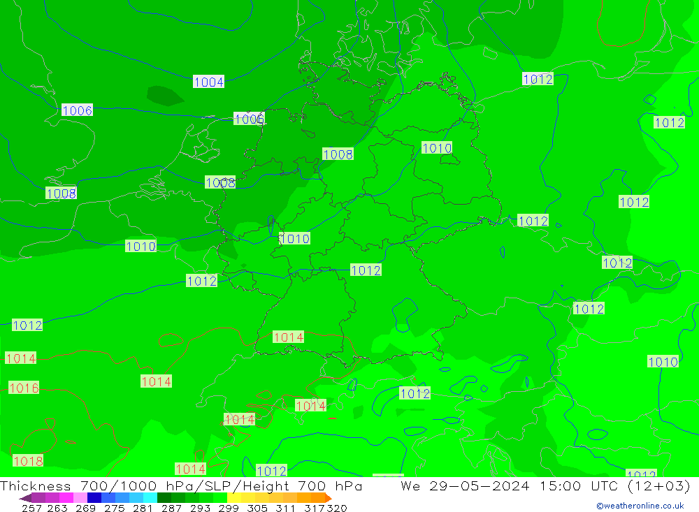 Thck 700-1000 hPa ECMWF St 29.05.2024 15 UTC