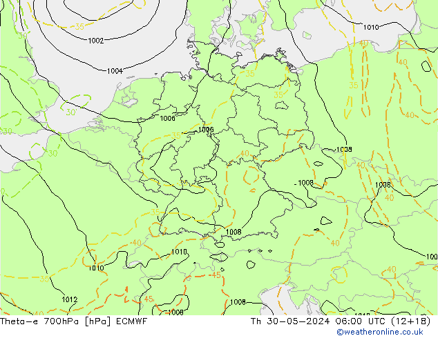 Theta-e 700hPa ECMWF Čt 30.05.2024 06 UTC