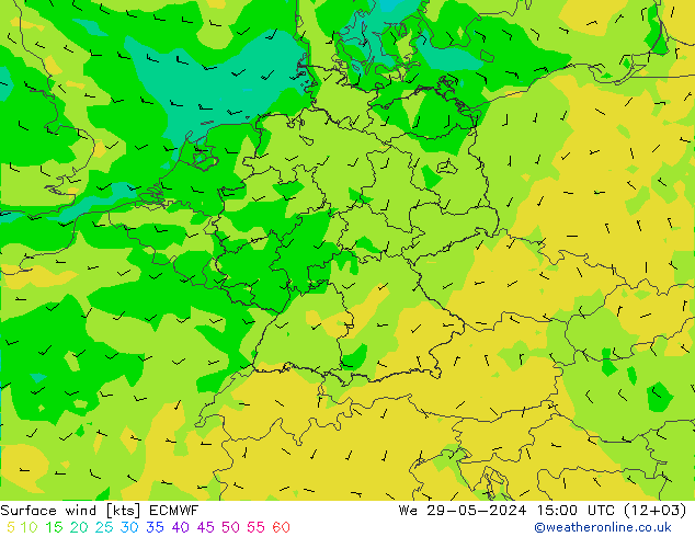 Vento 10 m ECMWF mer 29.05.2024 15 UTC