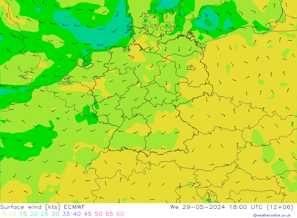 Prec 6h/Wind 10m/950 ECMWF  29.05.2024 18 UTC
